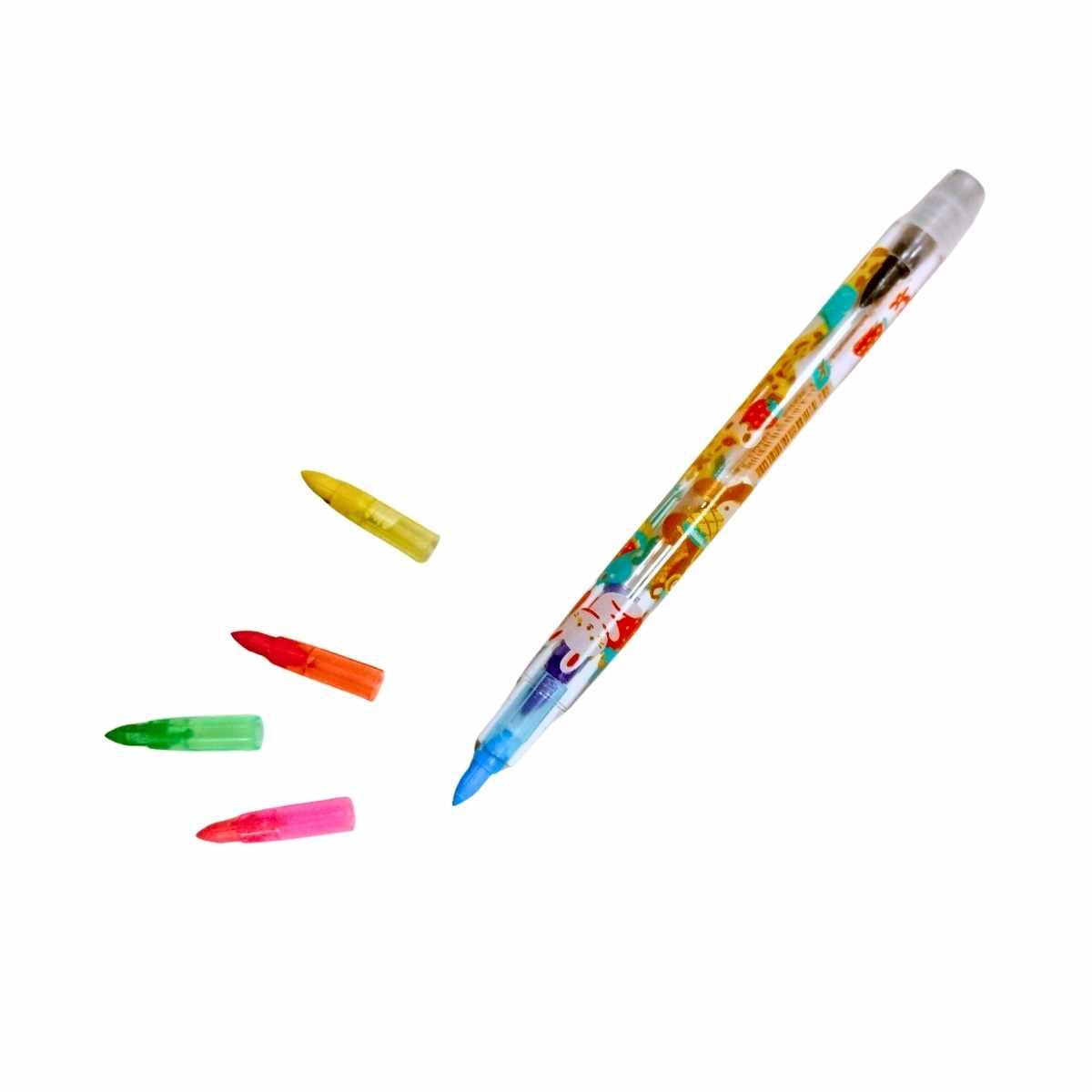 Crayon puntas intercambiables 7 colores borrable tapa c/goma, cuerpo estampado Animales y frutas -CEOQ 09
