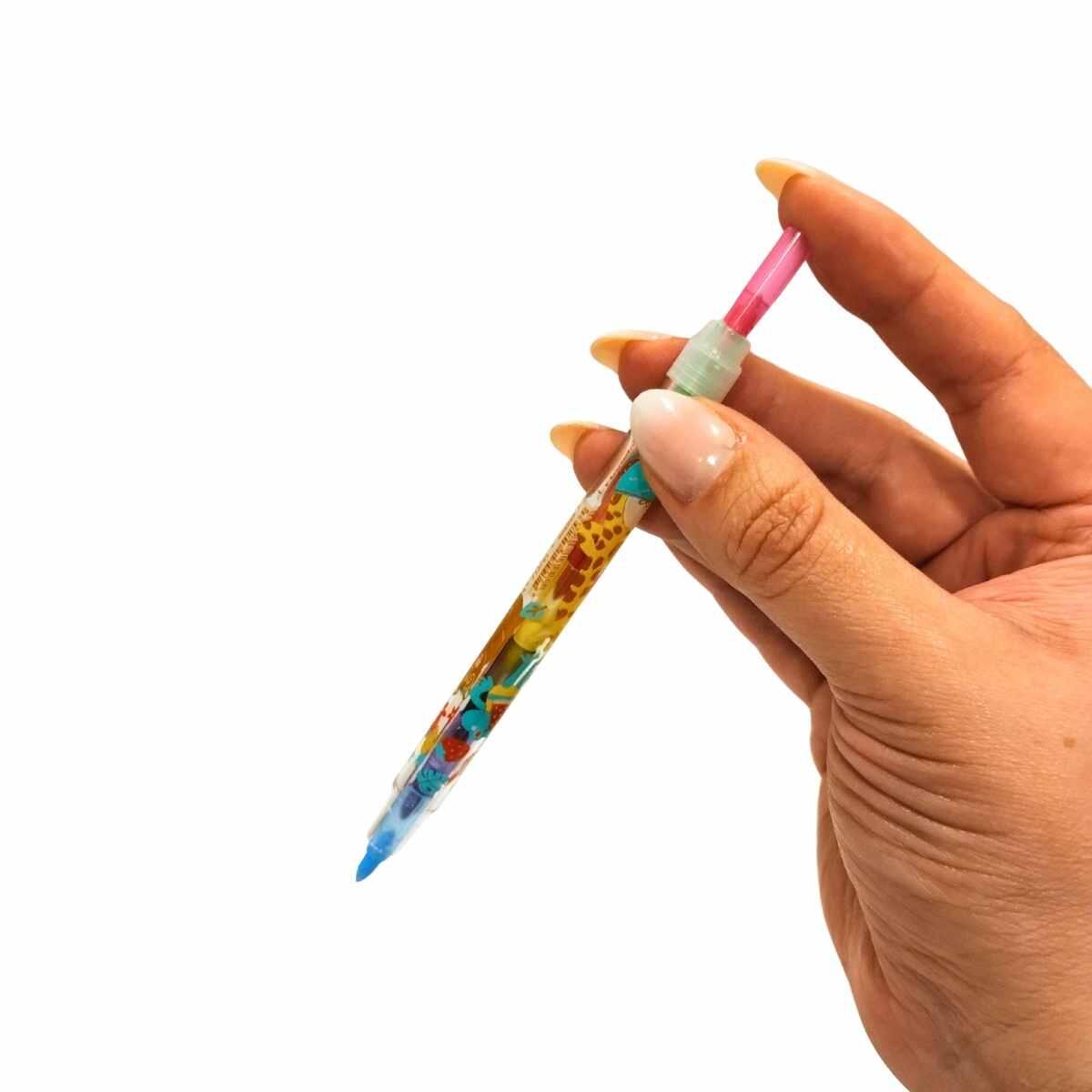 Crayon puntas intercambiables 7 colores borrable tapa c/goma, cuerpo estampado Animales y frutas -CEOQ 09