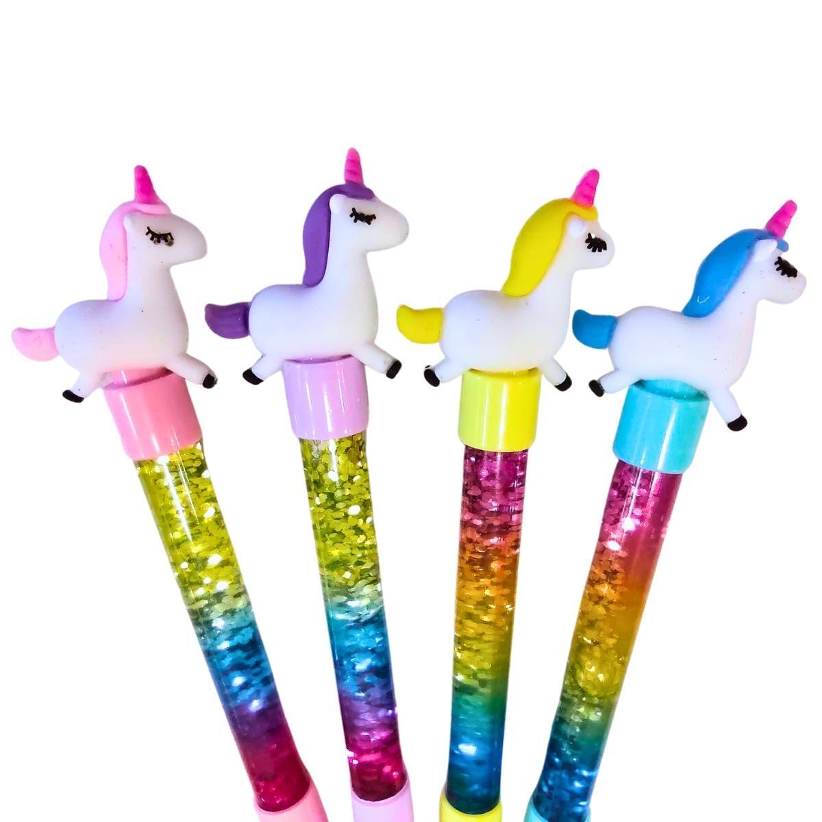 Boligrafo punta aguja Unicornio c/liquido y glitter - Tinta azul