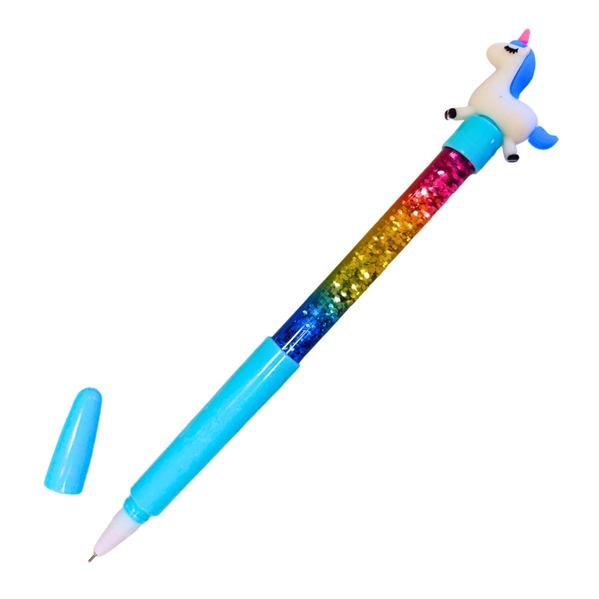 Boligrafo punta aguja Unicornio c/liquido y glitter - Tinta azul