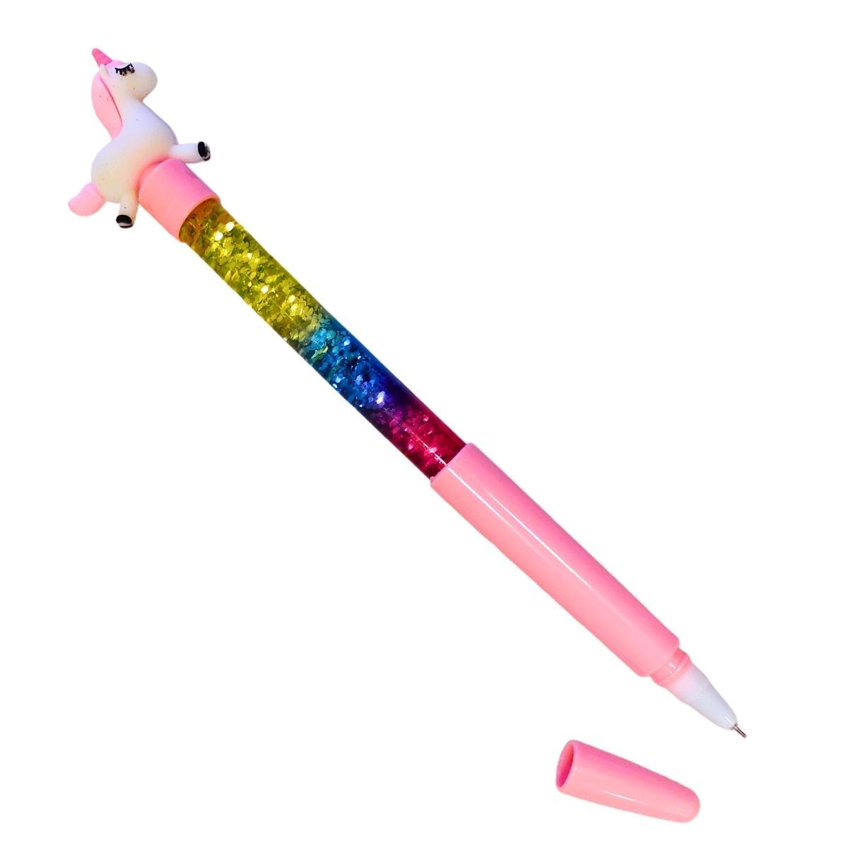 Boligrafo punta aguja Unicornio c/liquido y glitter - Tinta azul