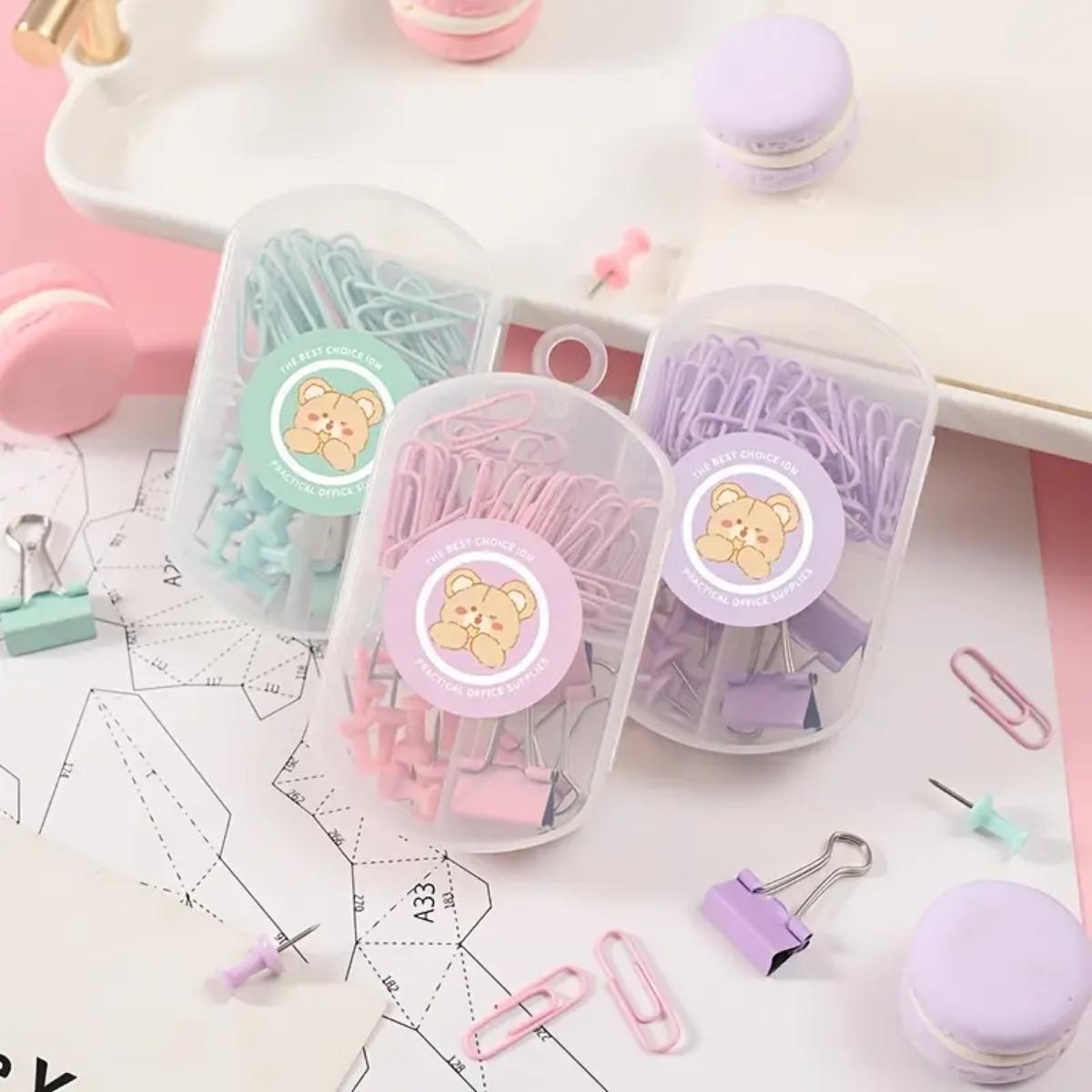 Set de escritorio clips + chinches + broches color pastel 