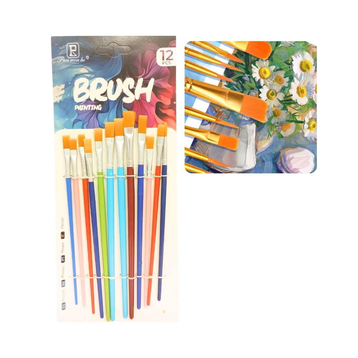 Set pinceles x 12 plastico punta chata