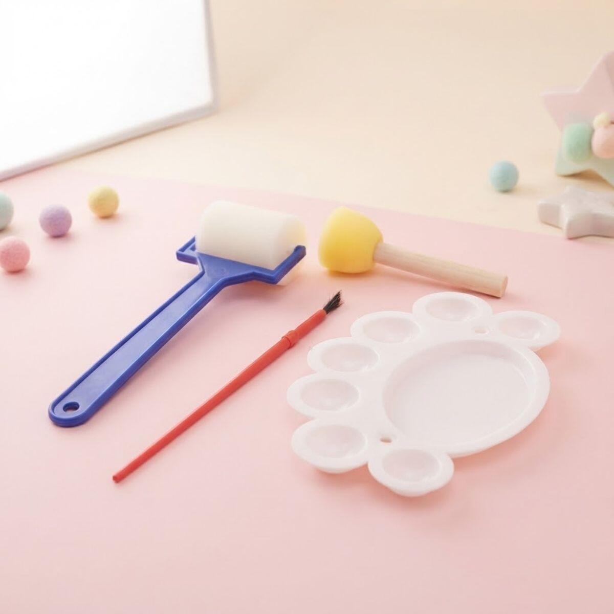 Set para pintar rodillo + sello + portatempera + pincel