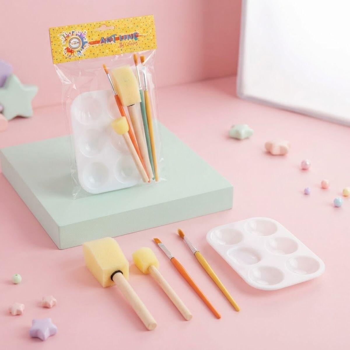 Set para pintar esponja plana+sello+portatempera+pinceles