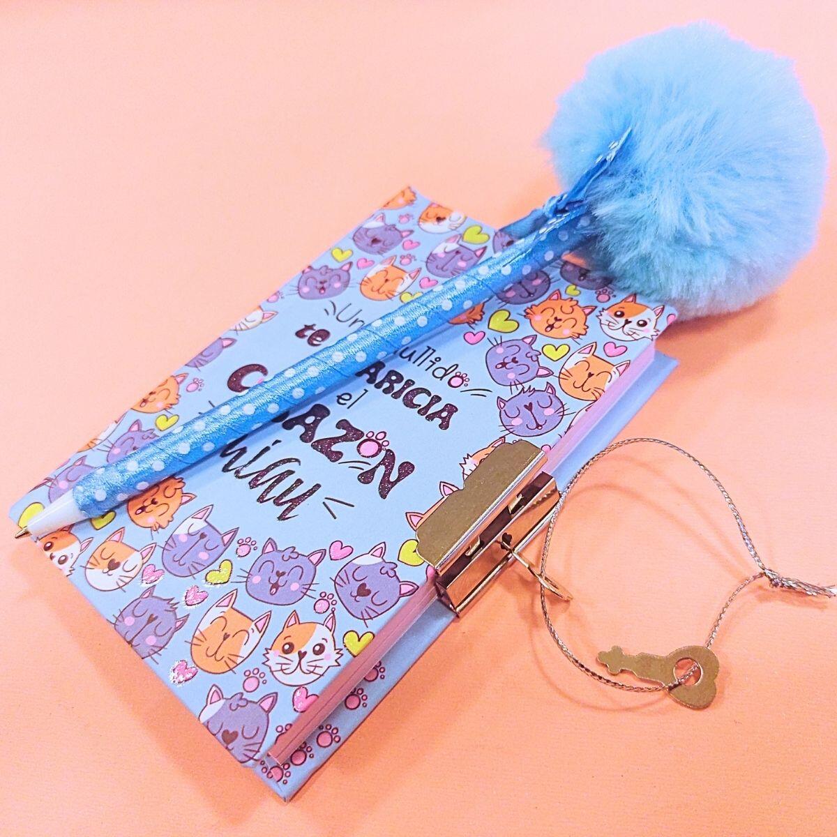Diario 8x11cm Miau c/boligrafo Pompon