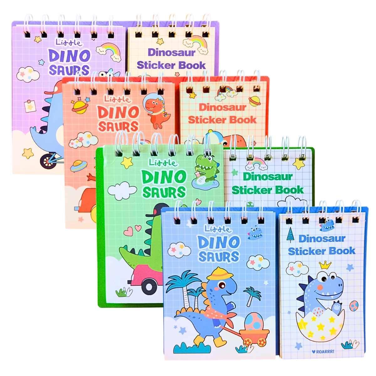 Libreta + sticrkers Dino - 60 hojas rayadas - 8 stickers - 12 lisas color