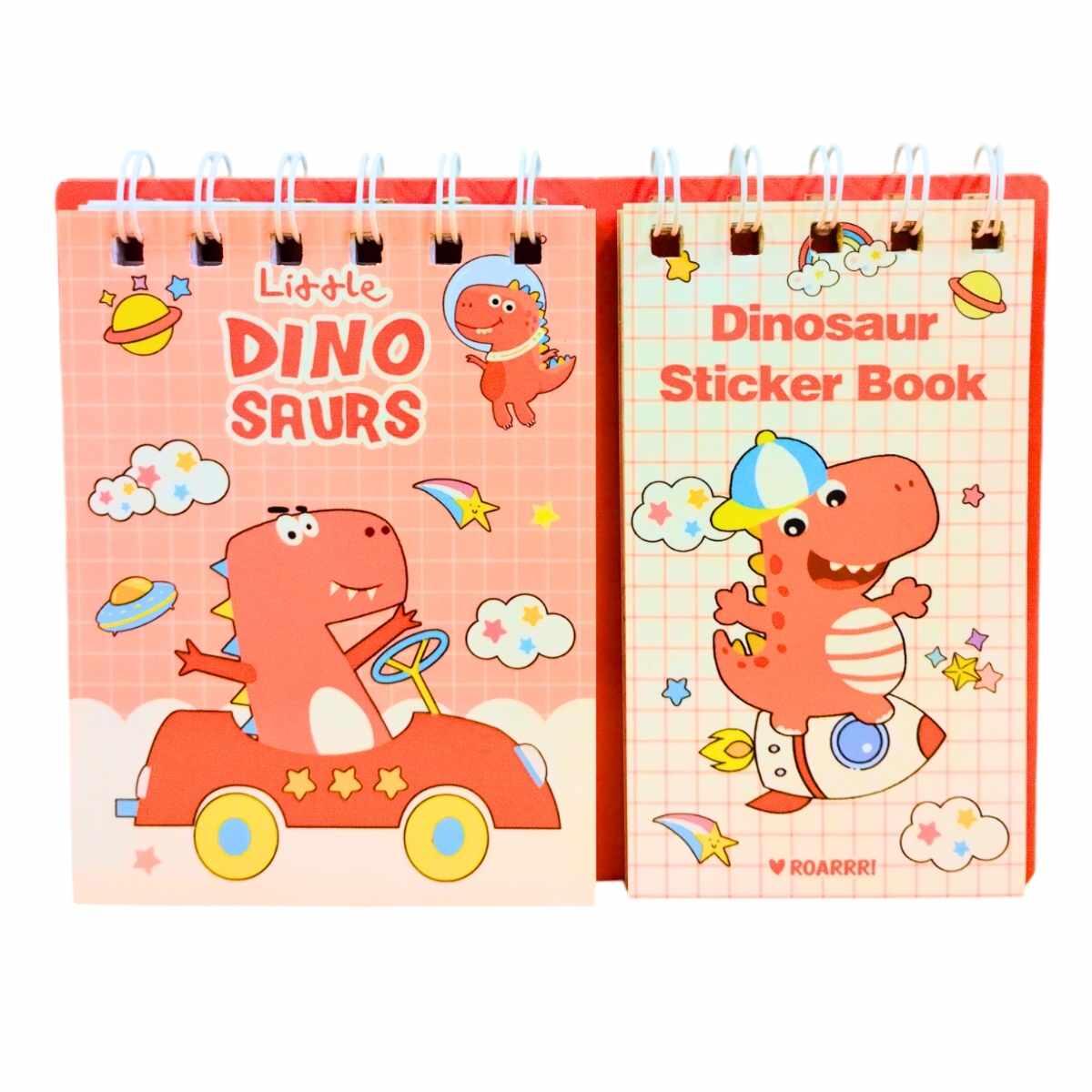 Libreta + sticrkers Dino - 60 hojas rayadas - 8 stickers - 12 lisas color