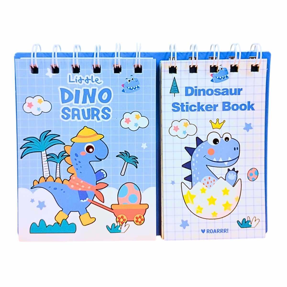 Libreta + sticrkers Dino - 60 hojas rayadas - 8 stickers - 12 lisas color