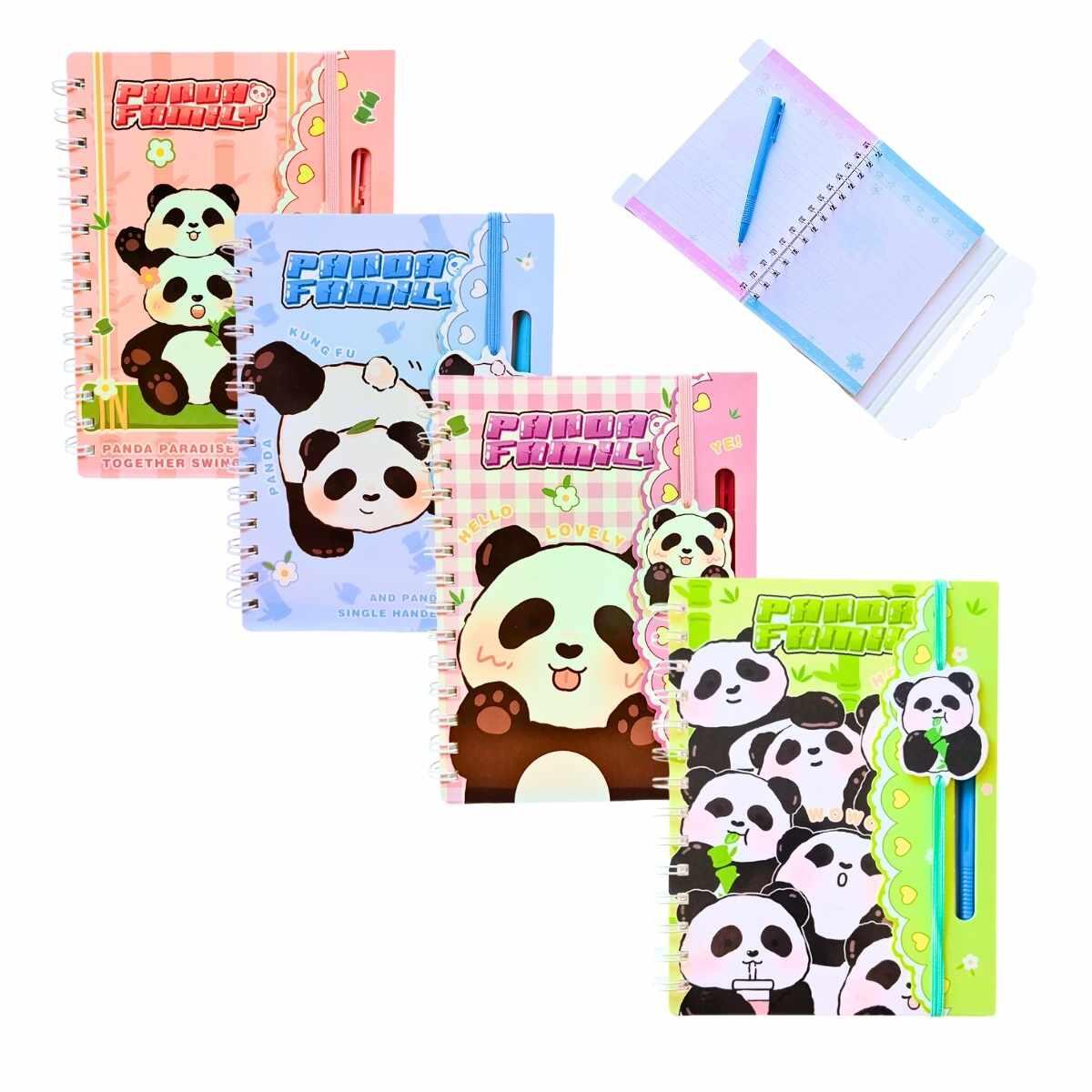 Libreta Panda c/solapa y boligrafo - 60 hojas rayadas
