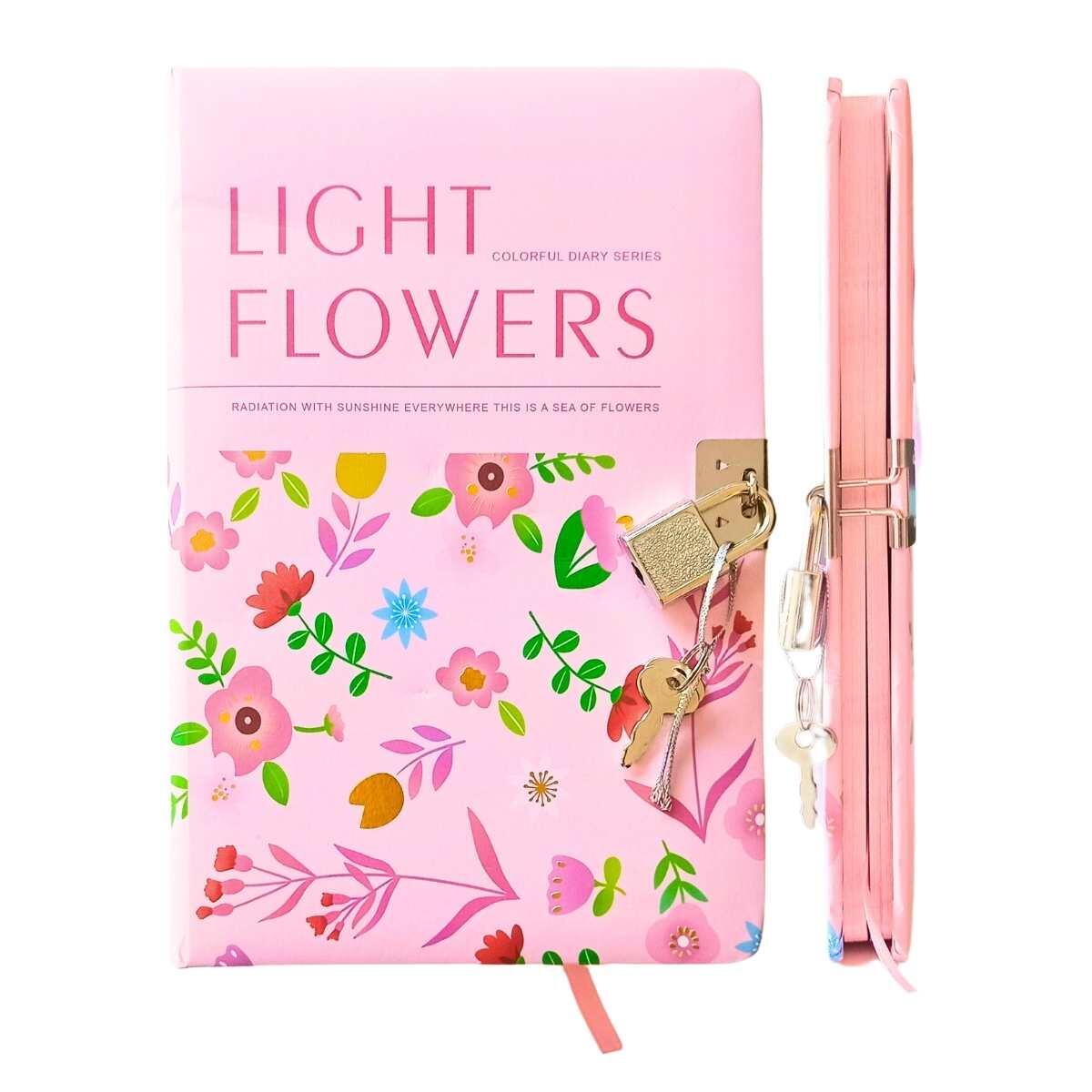 Diario B6 Ligth Flowers c/candado - 80 hojas rayadas