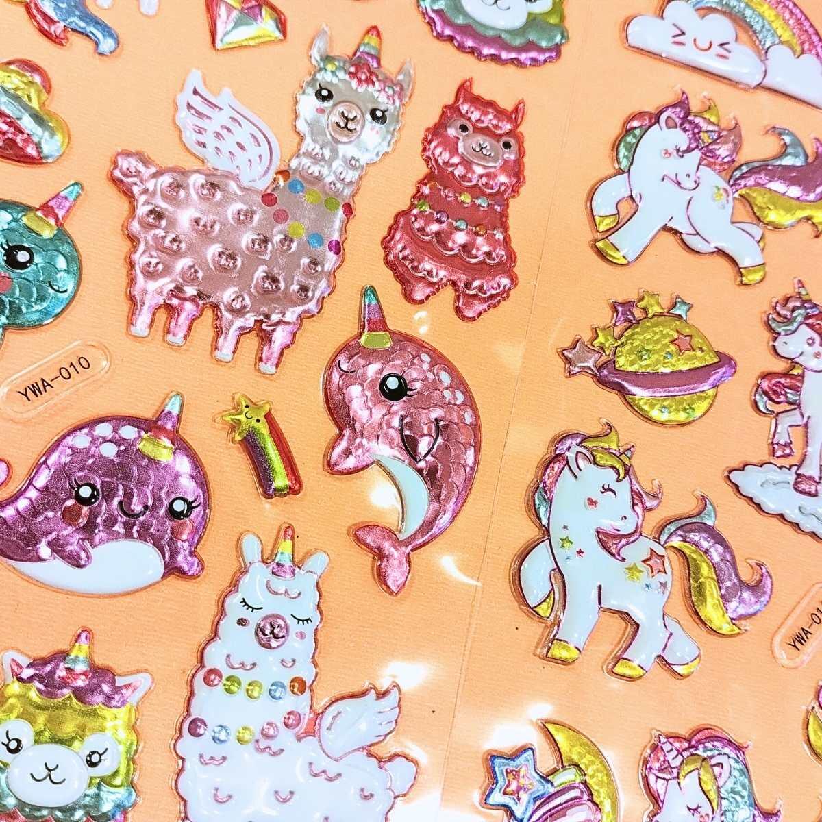 Sticker 3D Unicornio/Llamas/Corazones