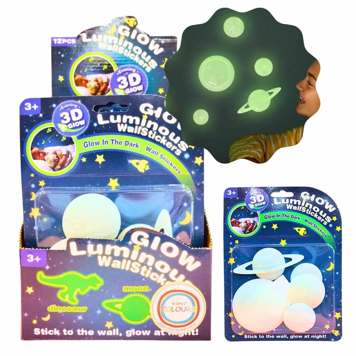 Sticker glow in the dark Planetas/Dinos 5 unidades 3D