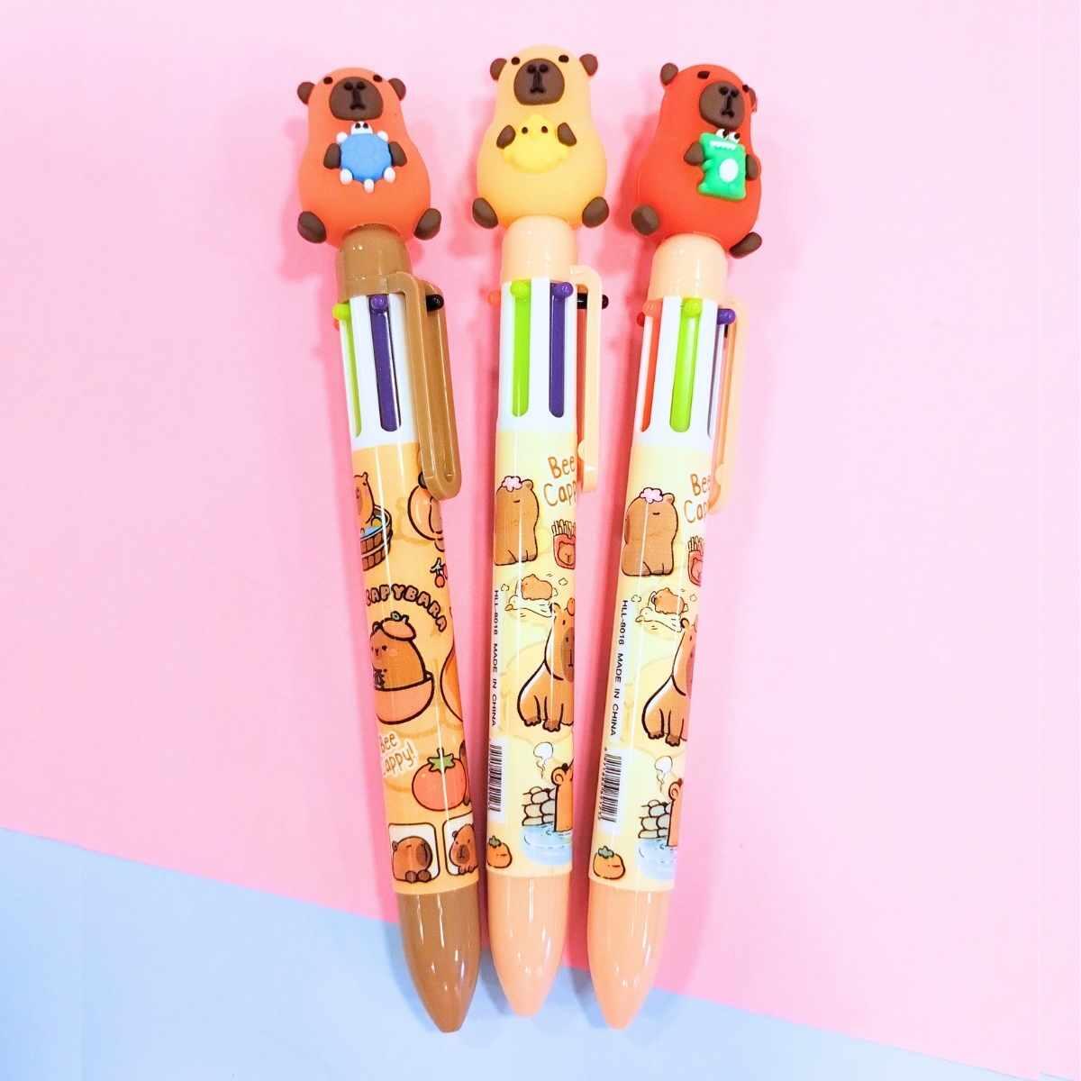 Boligrafo multi x 6 Capybara c/animalitos cuerpo estampado
