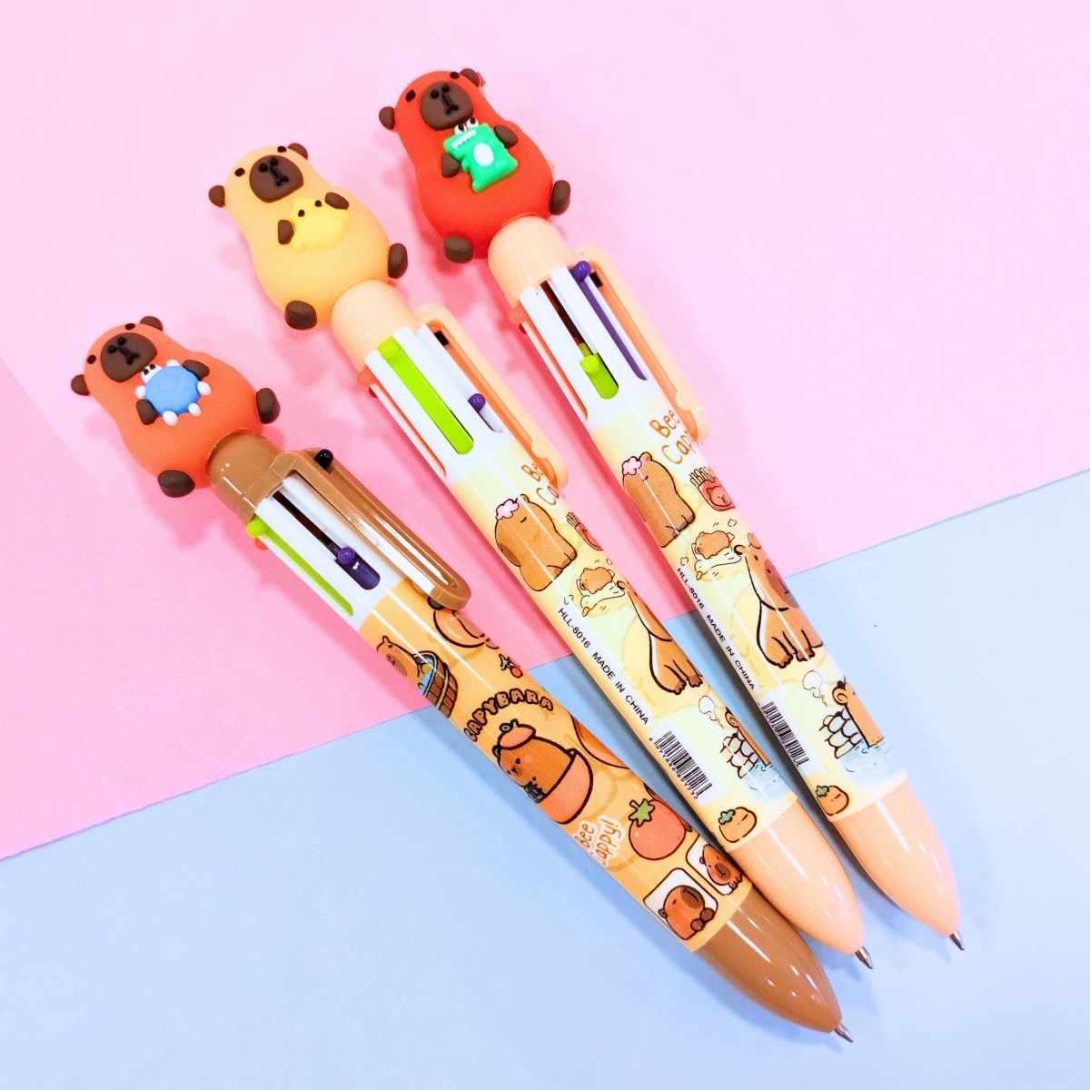 Boligrafo multi x 6 Capybara c/animalitos cuerpo estampado