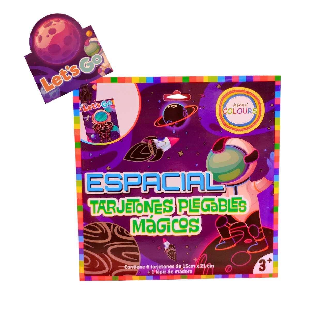 Papel Magico tarjetones plegables Espacial x 6 tarjetones + 1 lápiz de madera