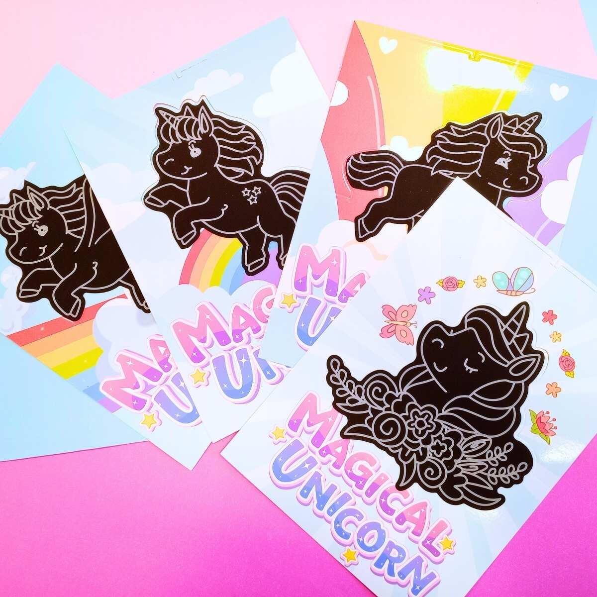 Papel Magico tarjetones plegables Unicornio x 6 tarjetones + 1 lápiz de madera