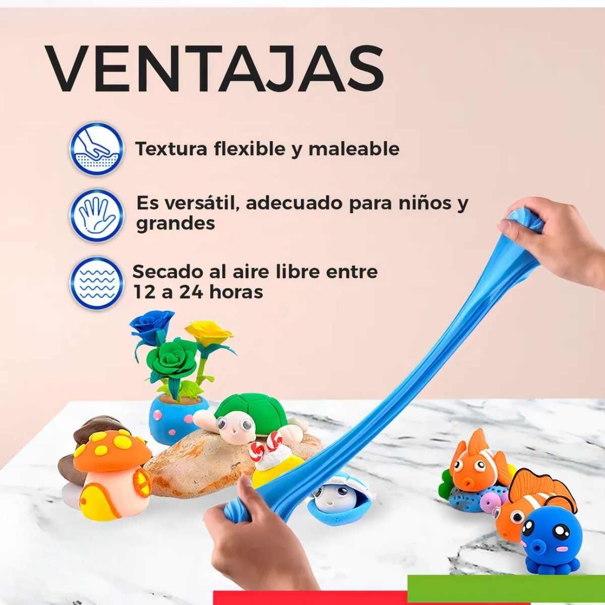 Masa en paquete x 6 colores c/esteca plastica