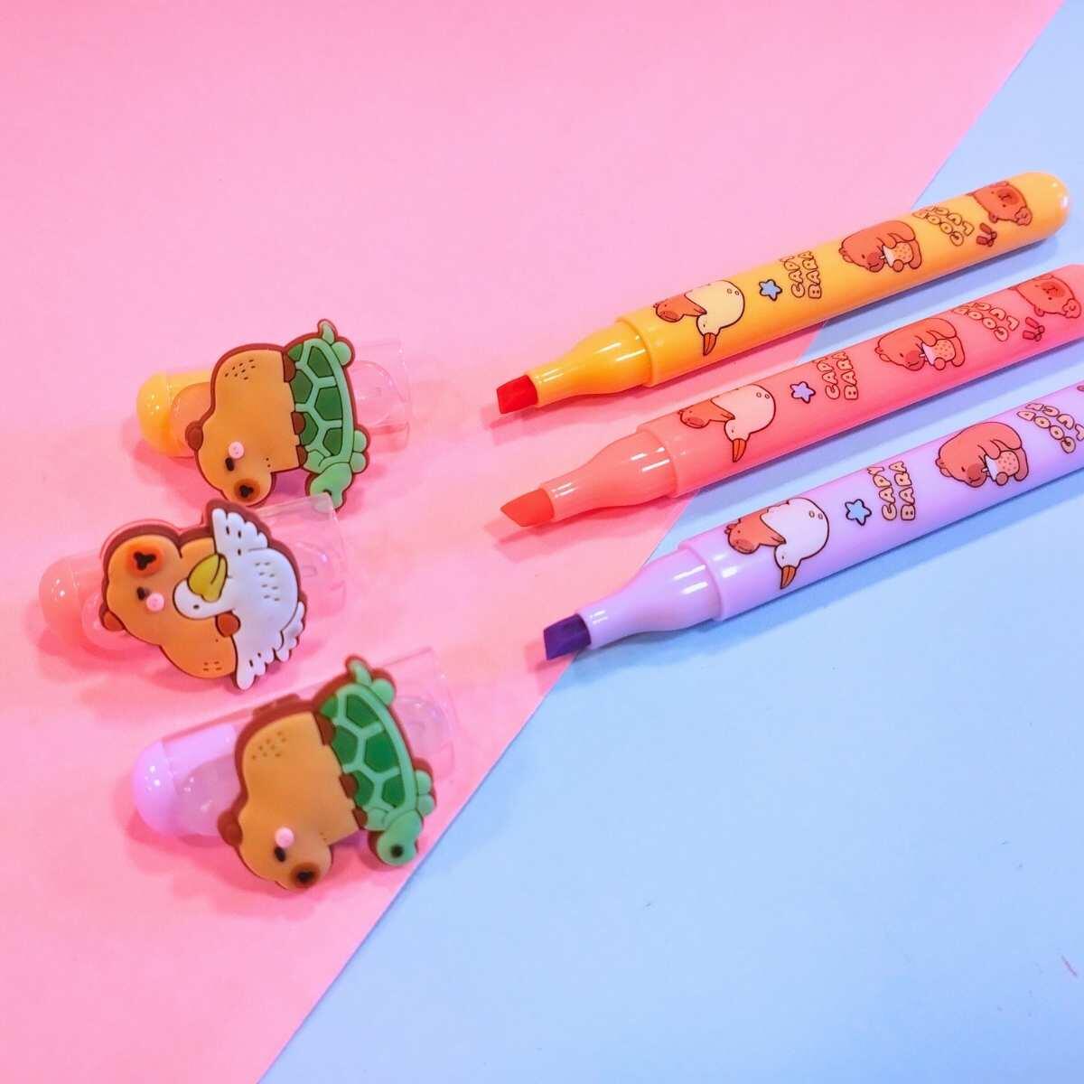 Resaltador Capybara c/animalitos cuerpo estampado