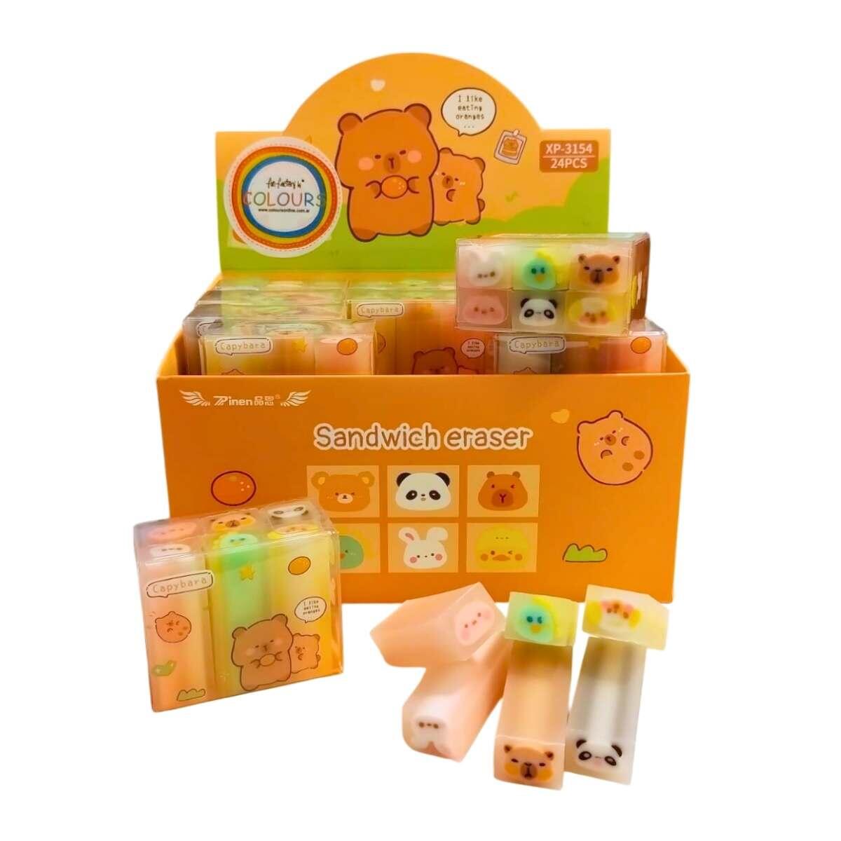 Set x 6 gomas largas Animalitos en caja pvc