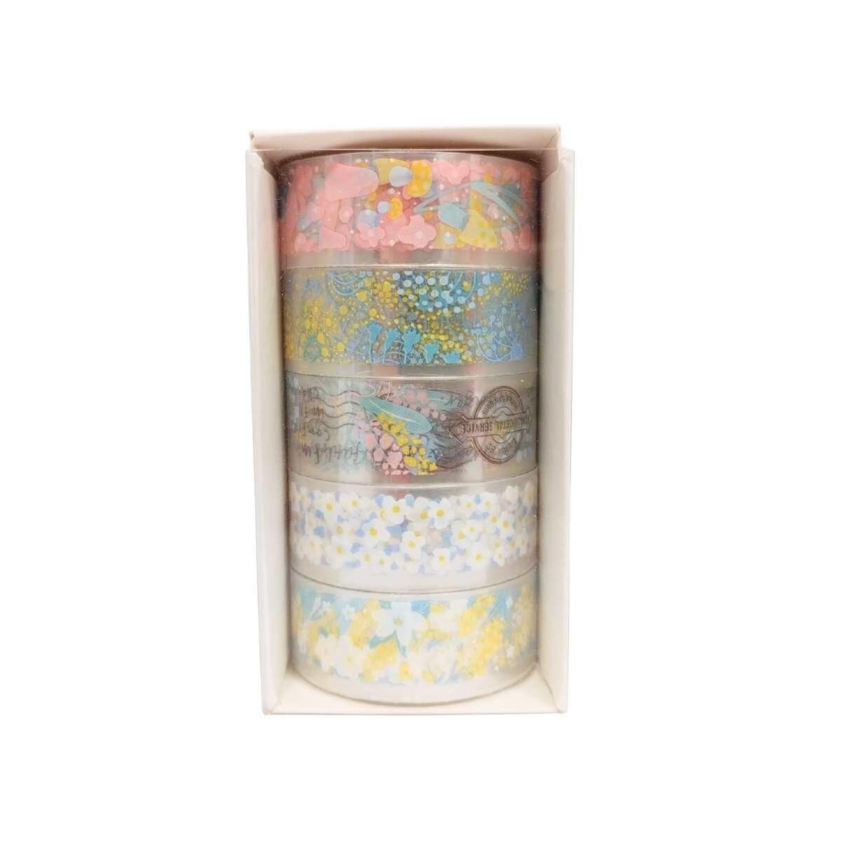 CInta Washi transparente Serie Flores x 5 rollos - 2 metros