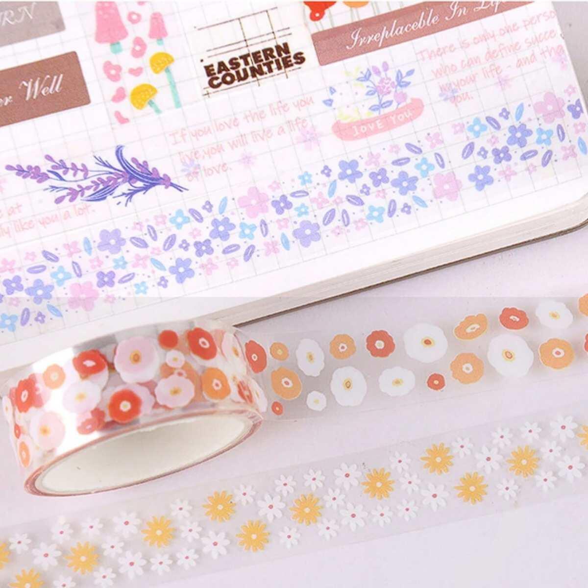 CInta Washi transparente Serie Flores x 5 rollos - 2 metros