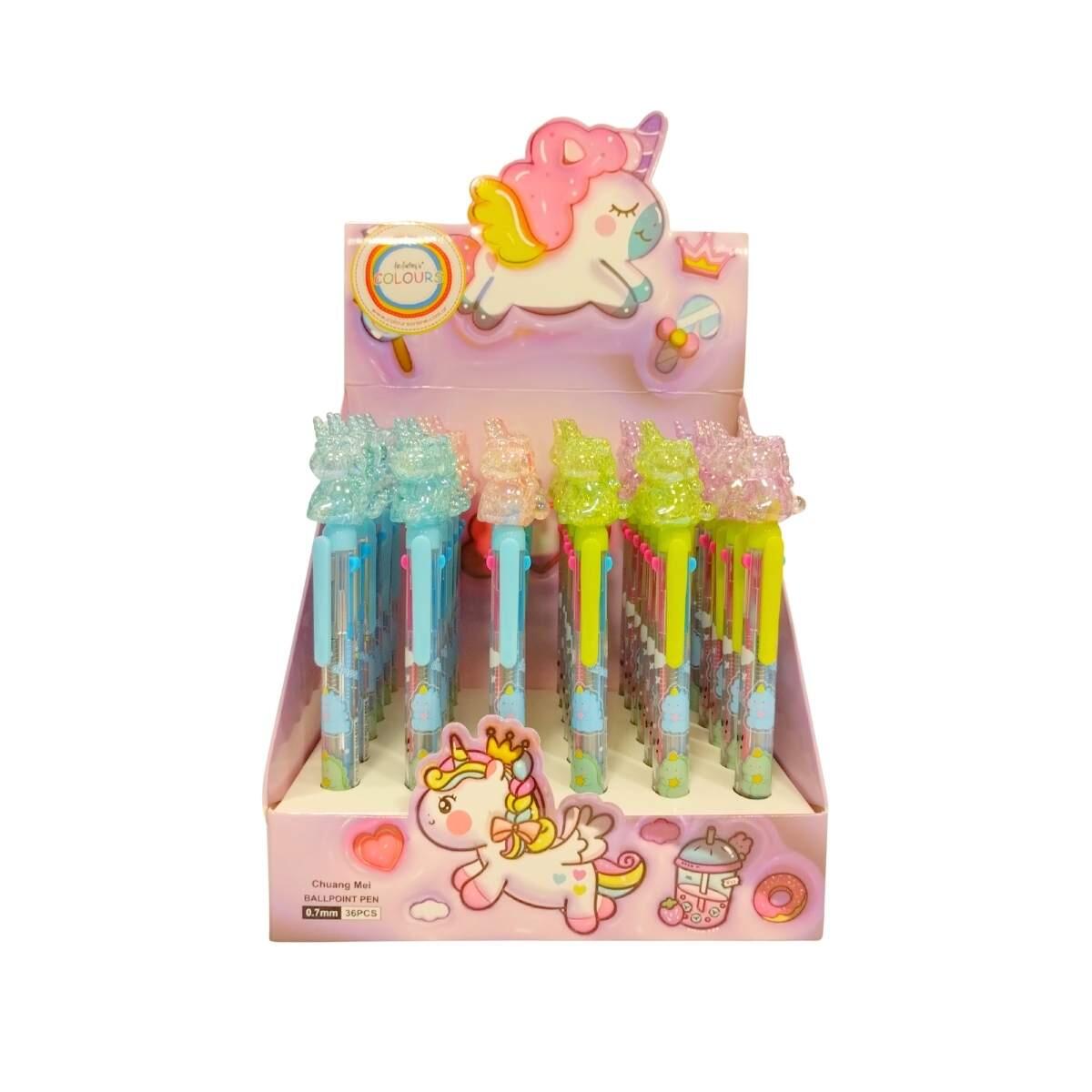 Boligrafo multi x 4 cuerpo estampado y transparente Unicornio