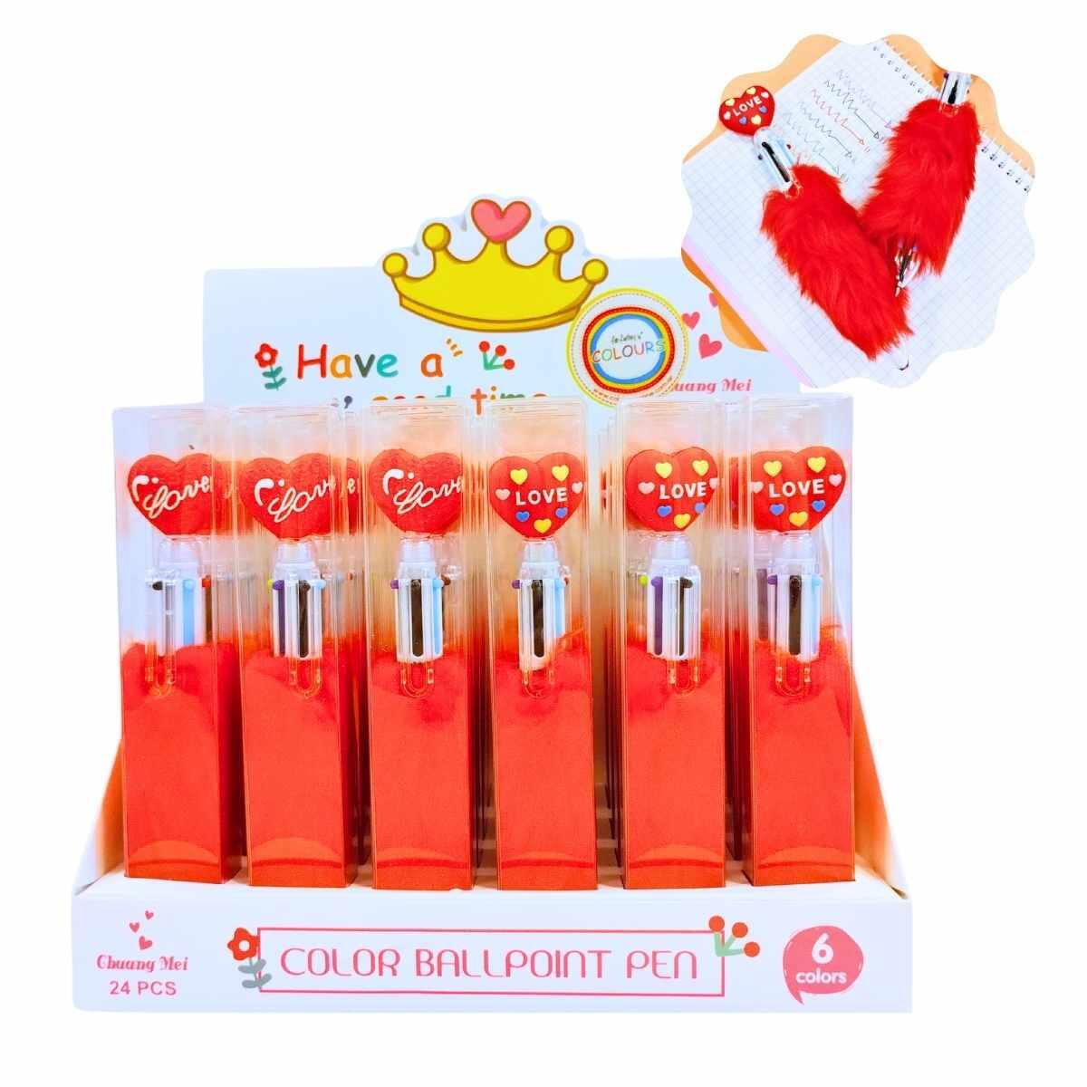 Boligrafo multi x 6 c/ peluche y corazón
