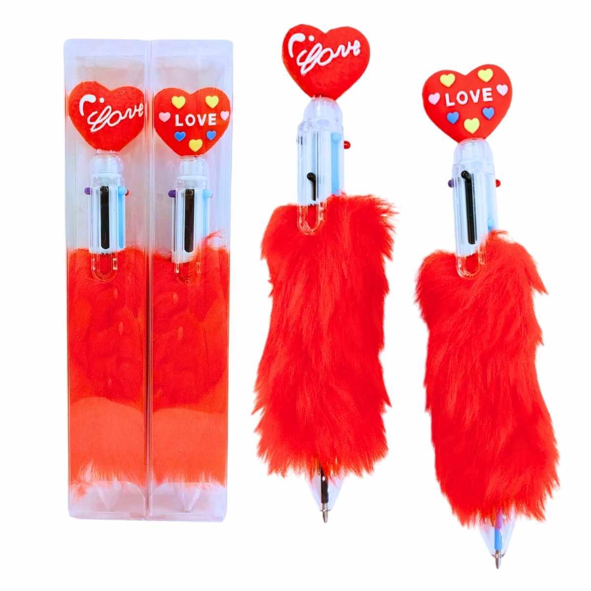 Boligrafo multi x 6 c/ peluche y corazón