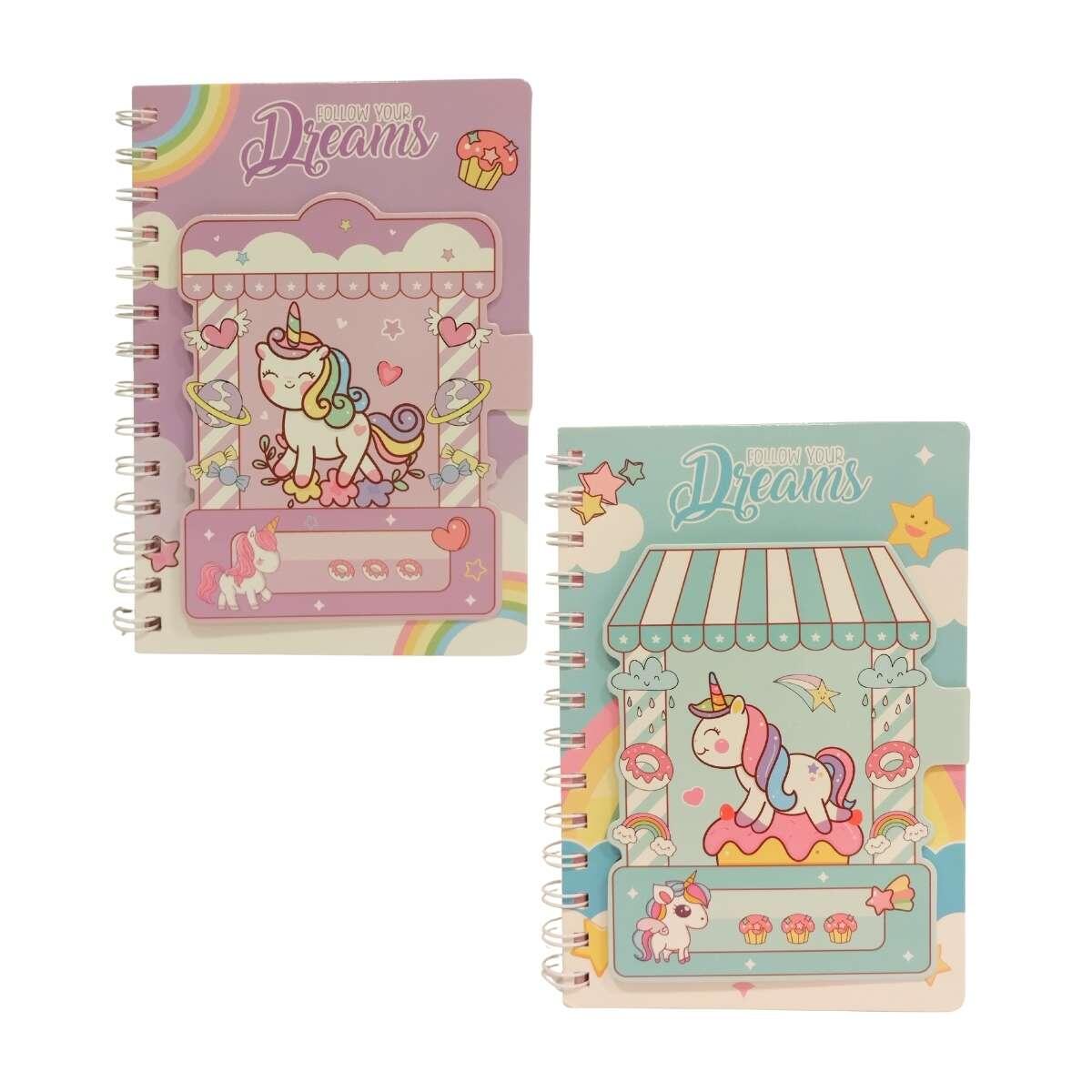 Libreta Unicornio c/espiral y tapa abrojo- 60 hojas