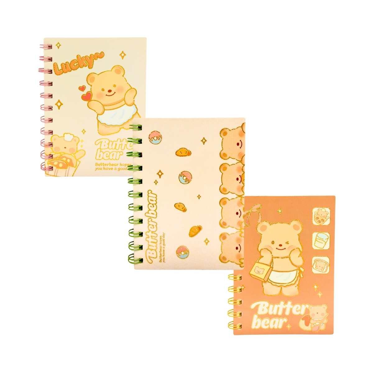 Libreta A6 Ositos c/espiral linea dorada - 80 hojas rayadas
