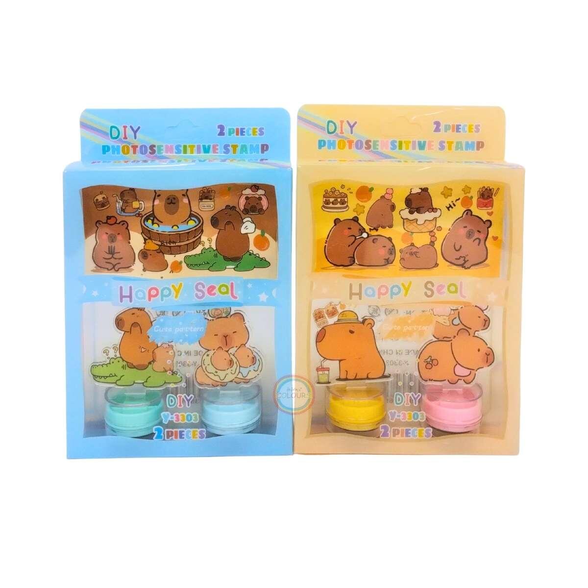 Sello Capybara x 2 en caja pvc c/mini block