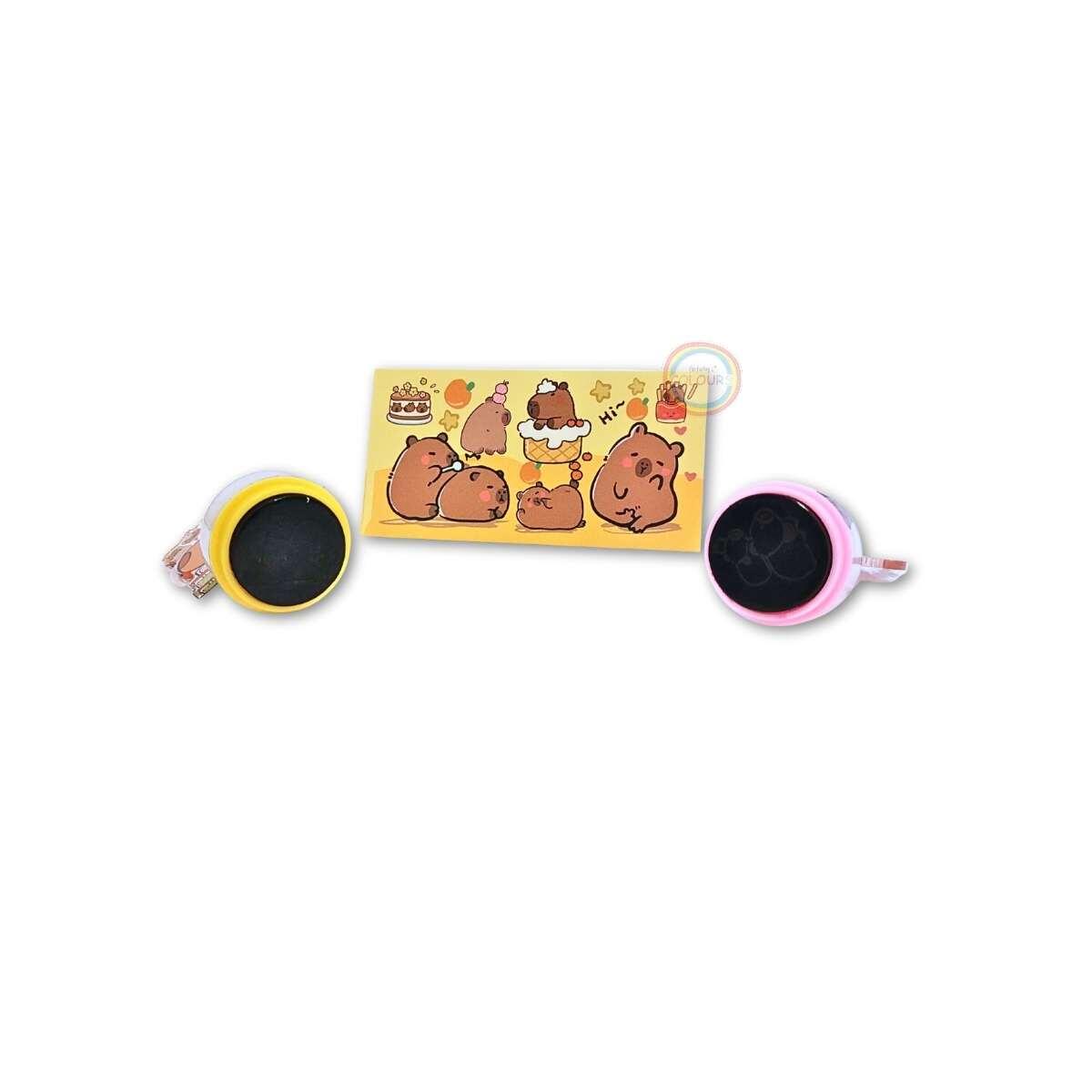 Sello Capybara x 2 en caja pvc c/mini block