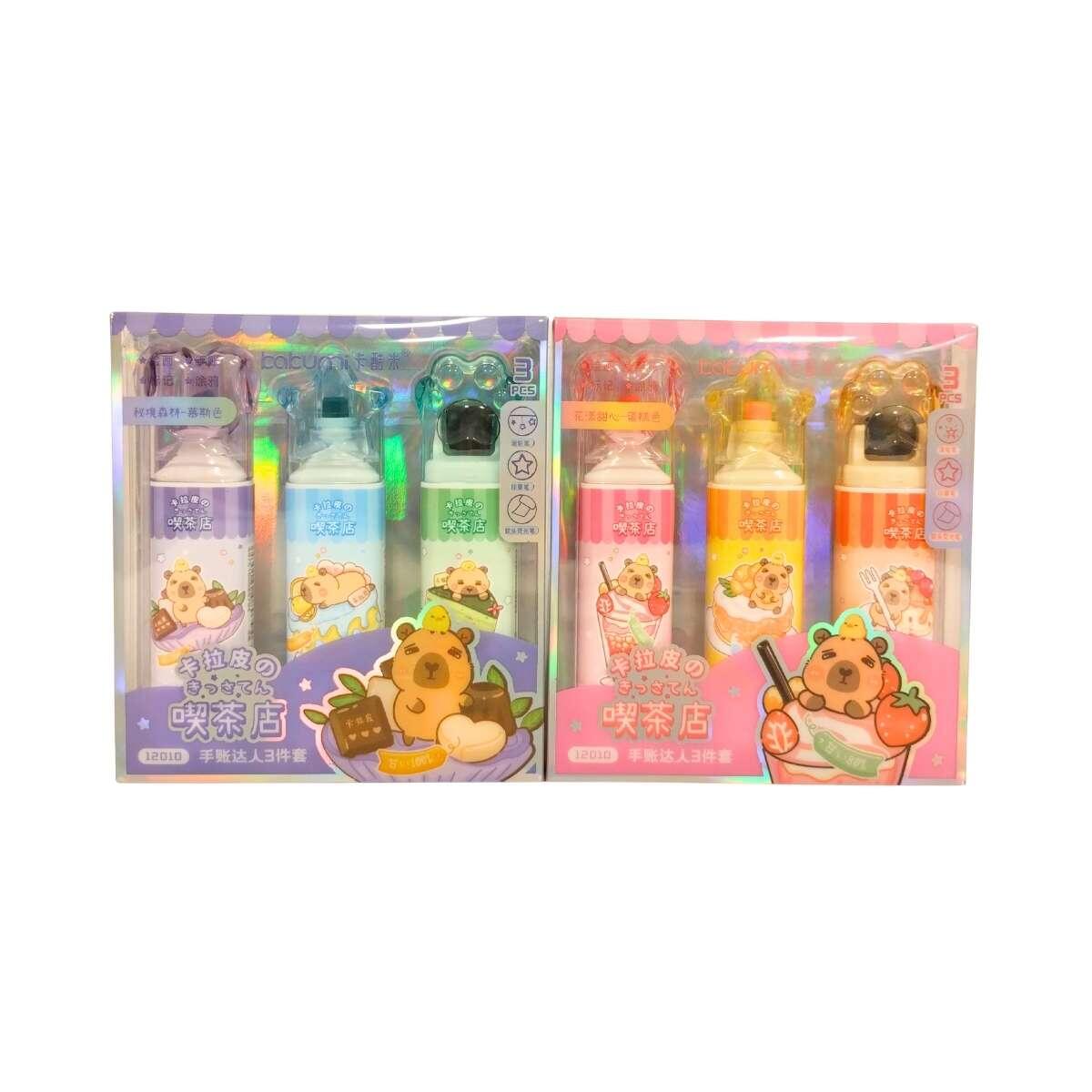 Resaltador + Sellito Estrella + Sello Rodante - Capybara en caja pvc
