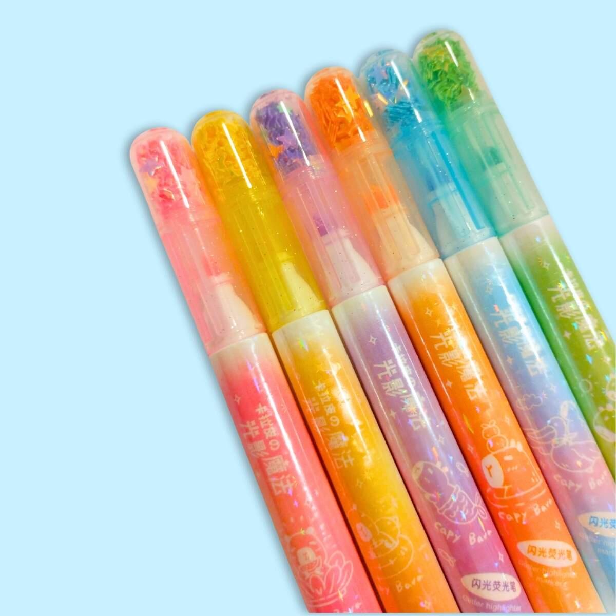 Resaltador x 6 c/confetti en caja pvc