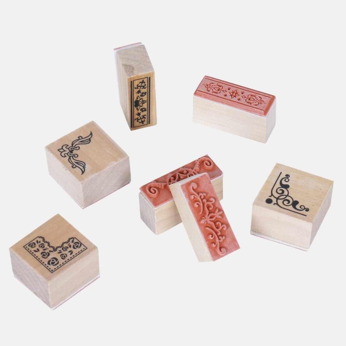 Set de Sellos de madera ornamentales x 8 unidades + almohadilla 