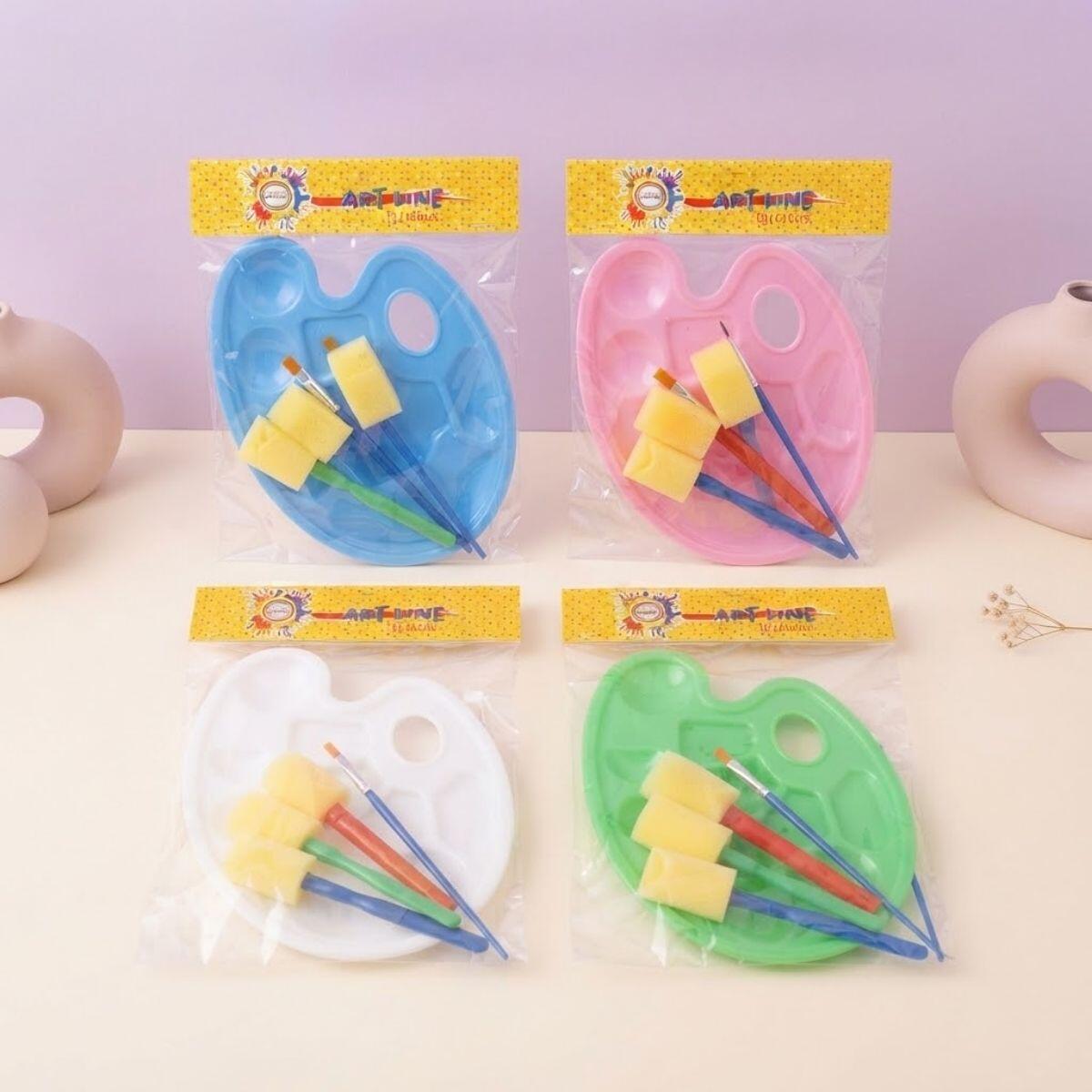 Set Artistico paleta + 2 pinceles + 3 esponjas