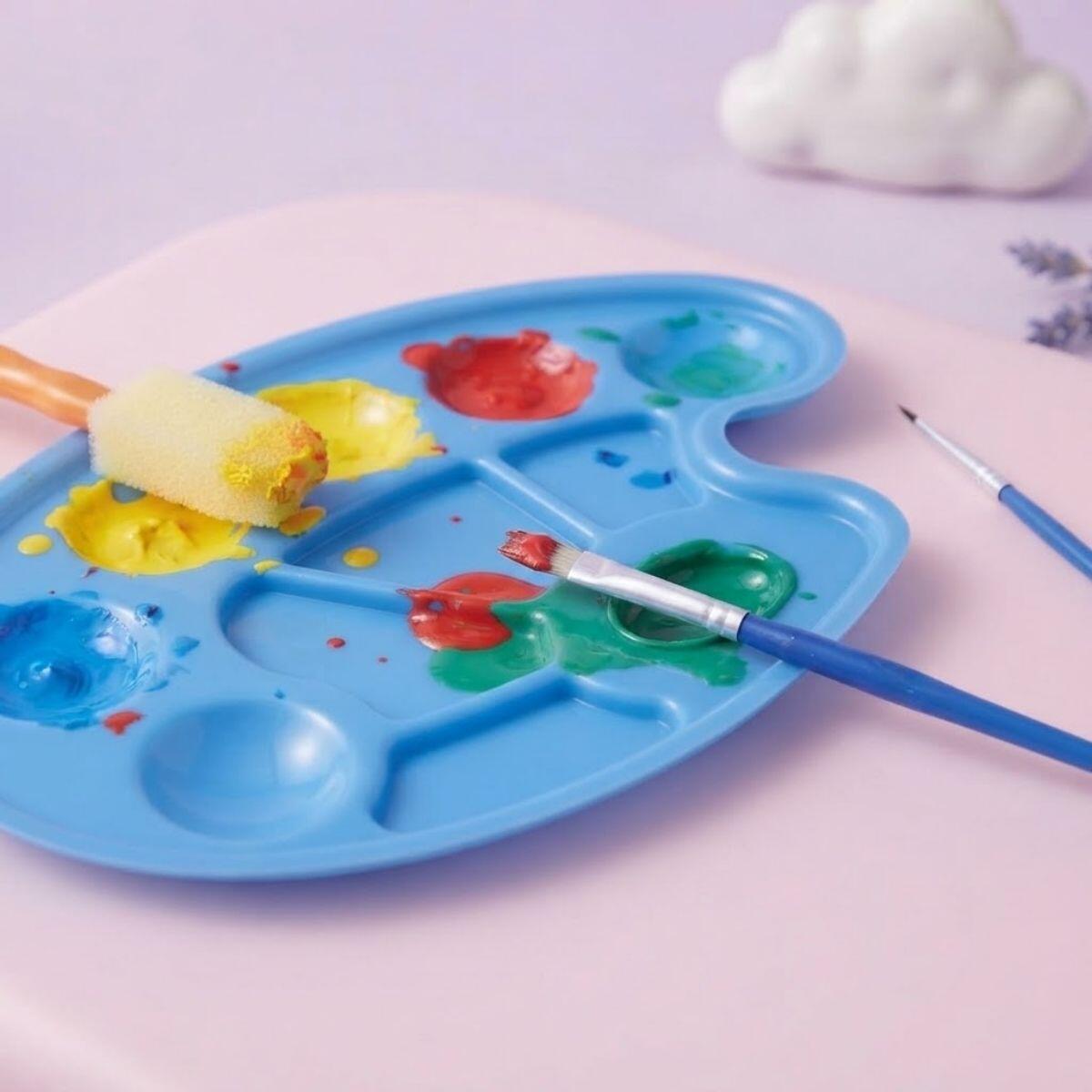 Set Artistico paleta + 2 pinceles + 3 esponjas