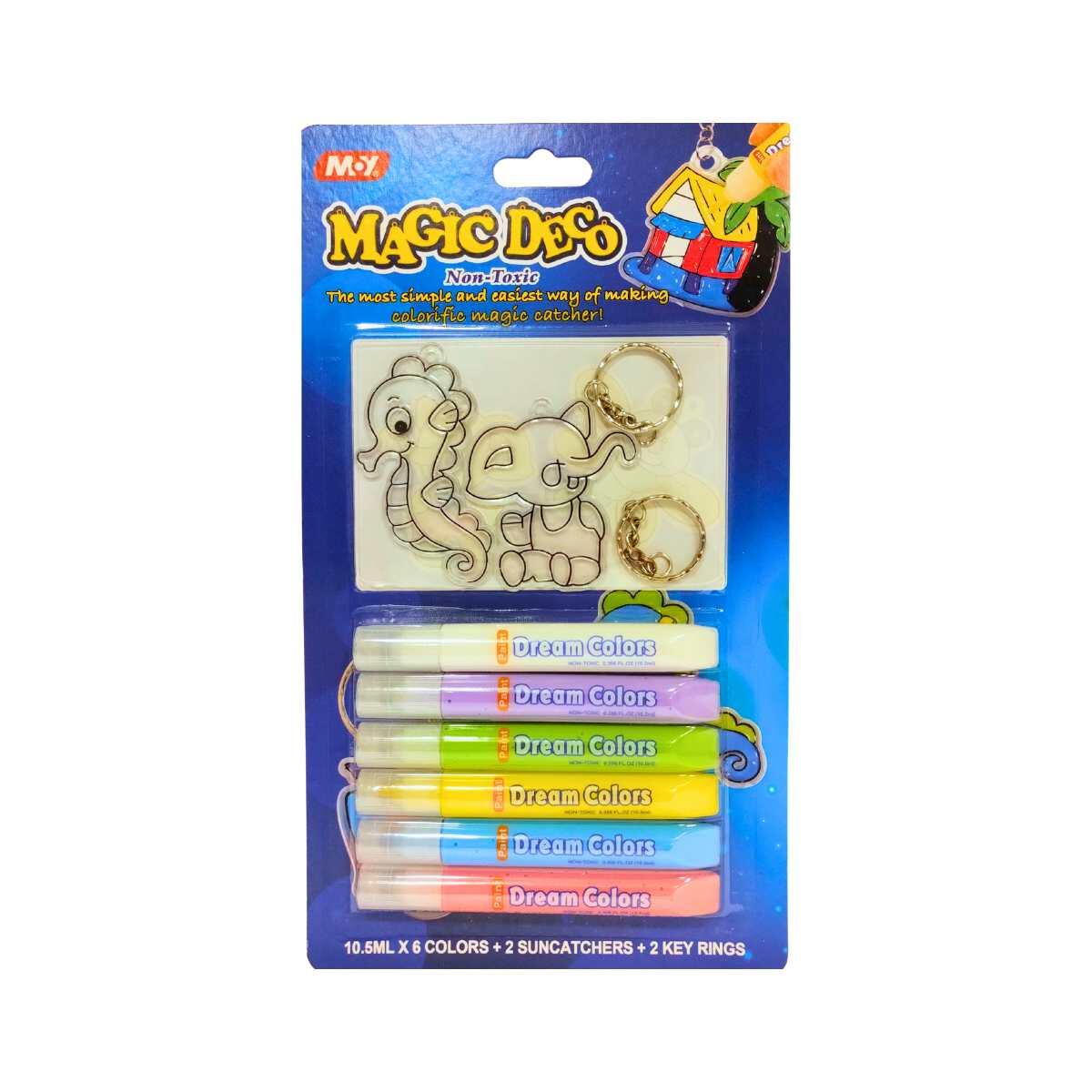 Pegamento Magic Deco x 6 colores 3D + 2 llaveros en blister