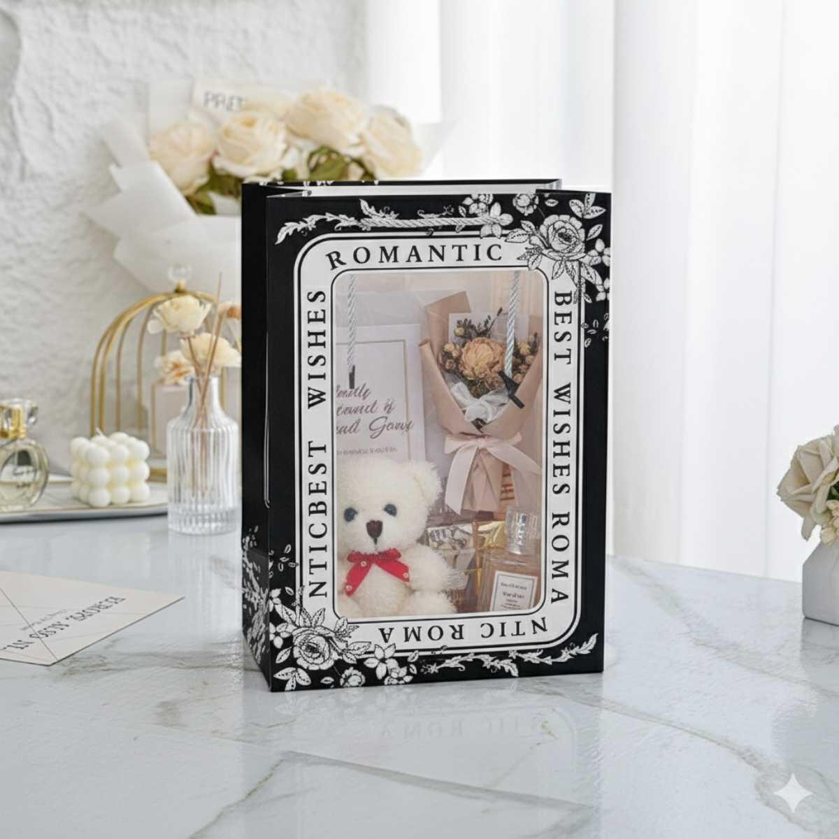 Bolsa de regalo Romantic c/ventana y manija cordon 20x15x10