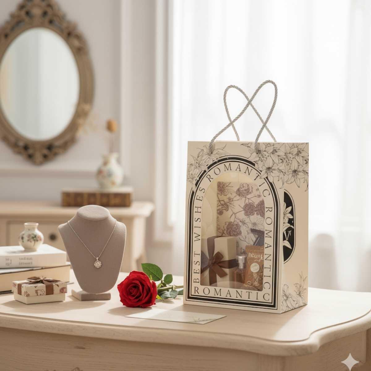 Bolsa de regalo c/ventana y manija cordon 30x20x15