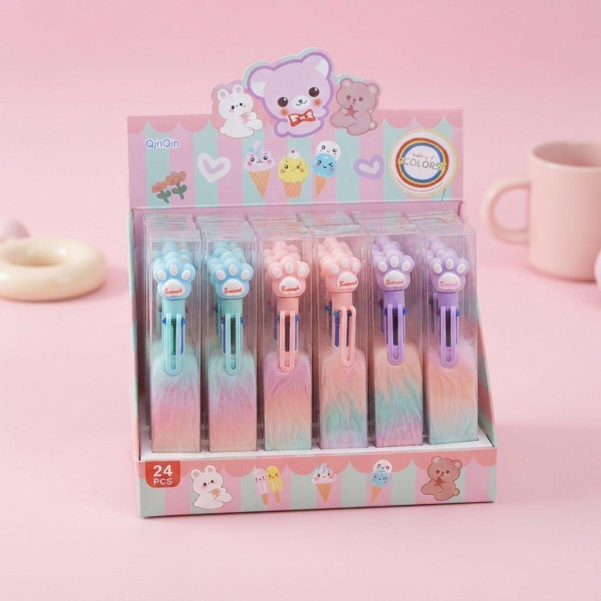Boligrafo multi x 6 Huellas c/peluche