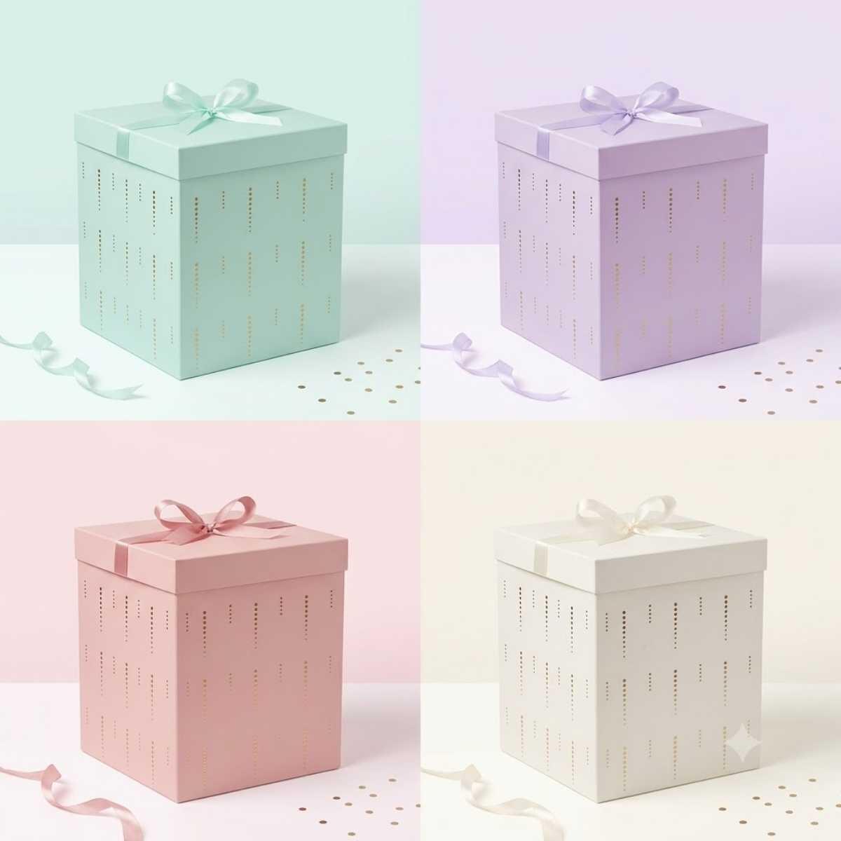 Caja de regalo color pastel Lineas doradas 22x22x22cm