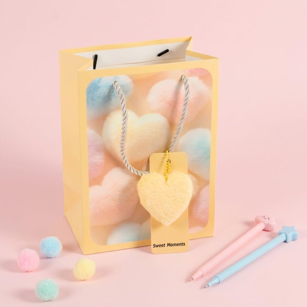 Bolsa de regalo Corazones pastel c/colgante 24,5x19,5x9,5cm