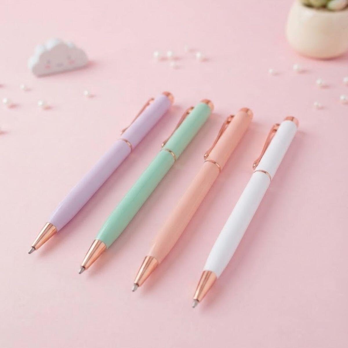 Boligrafo metal retractil c/clip dorado color pastel