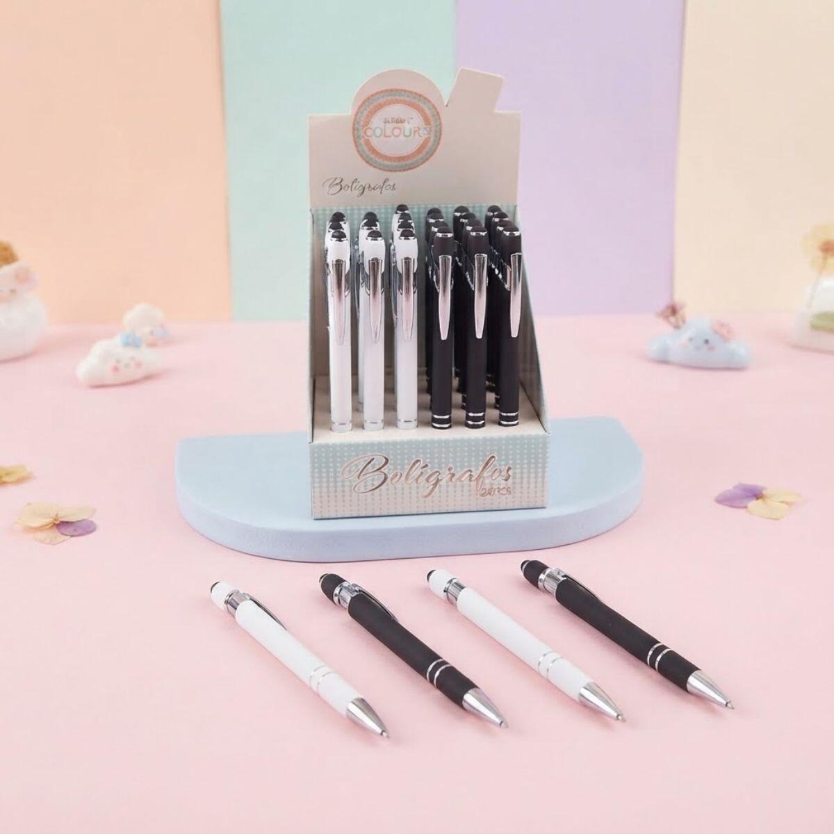 Boligrafo metal touch retractil c/clip - blanco y negro