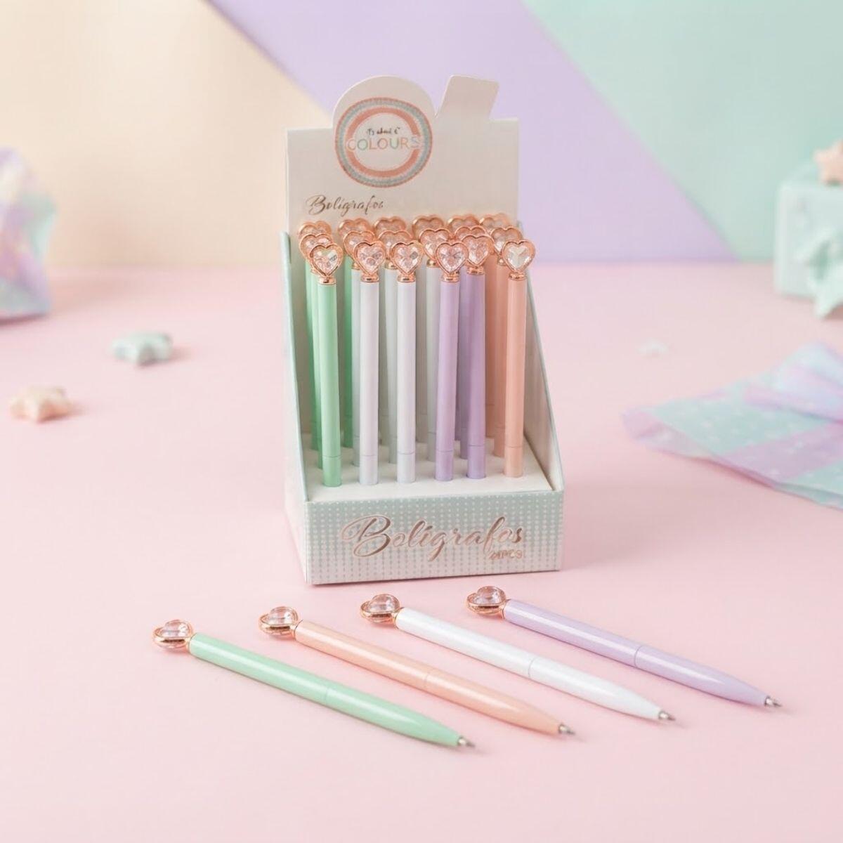 Boligrafo metal giro pastel c/corazon gema