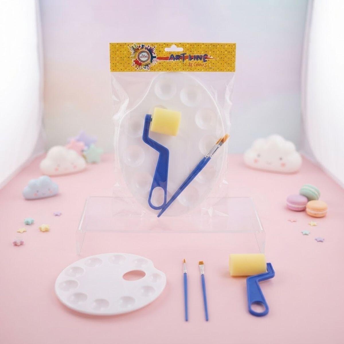 Set para pintar x 4 - 2 pinceles + 1 rodillo esponja + 1 paleta (22x17cm)
