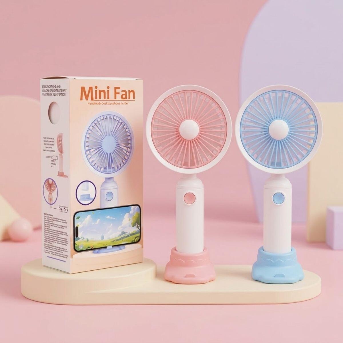 Ventilador mini  color pastel 3 velocidades + cable USB + base