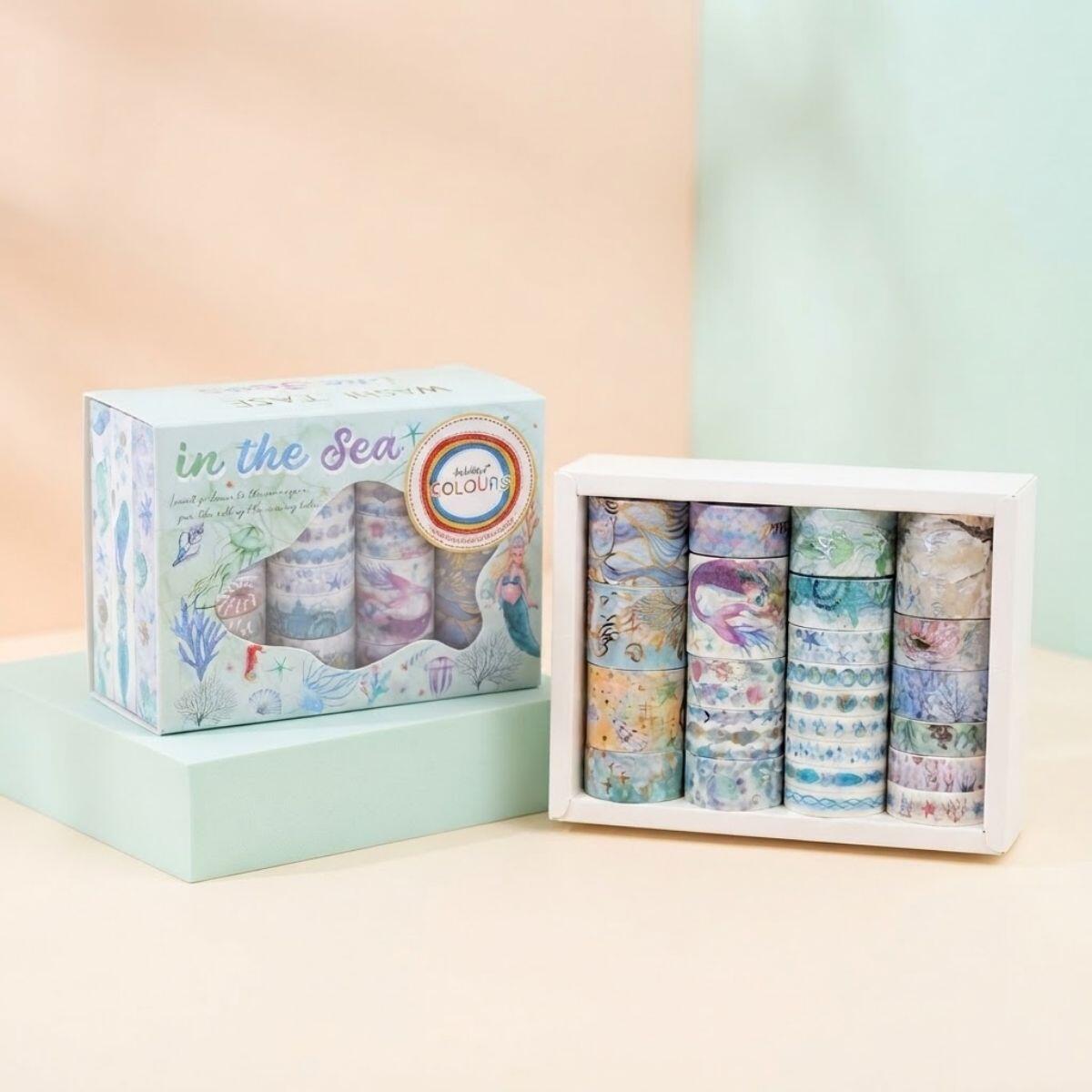 Set cintas adhesivas decorativas de papel en caja x 24 rollos - Mundo marino
